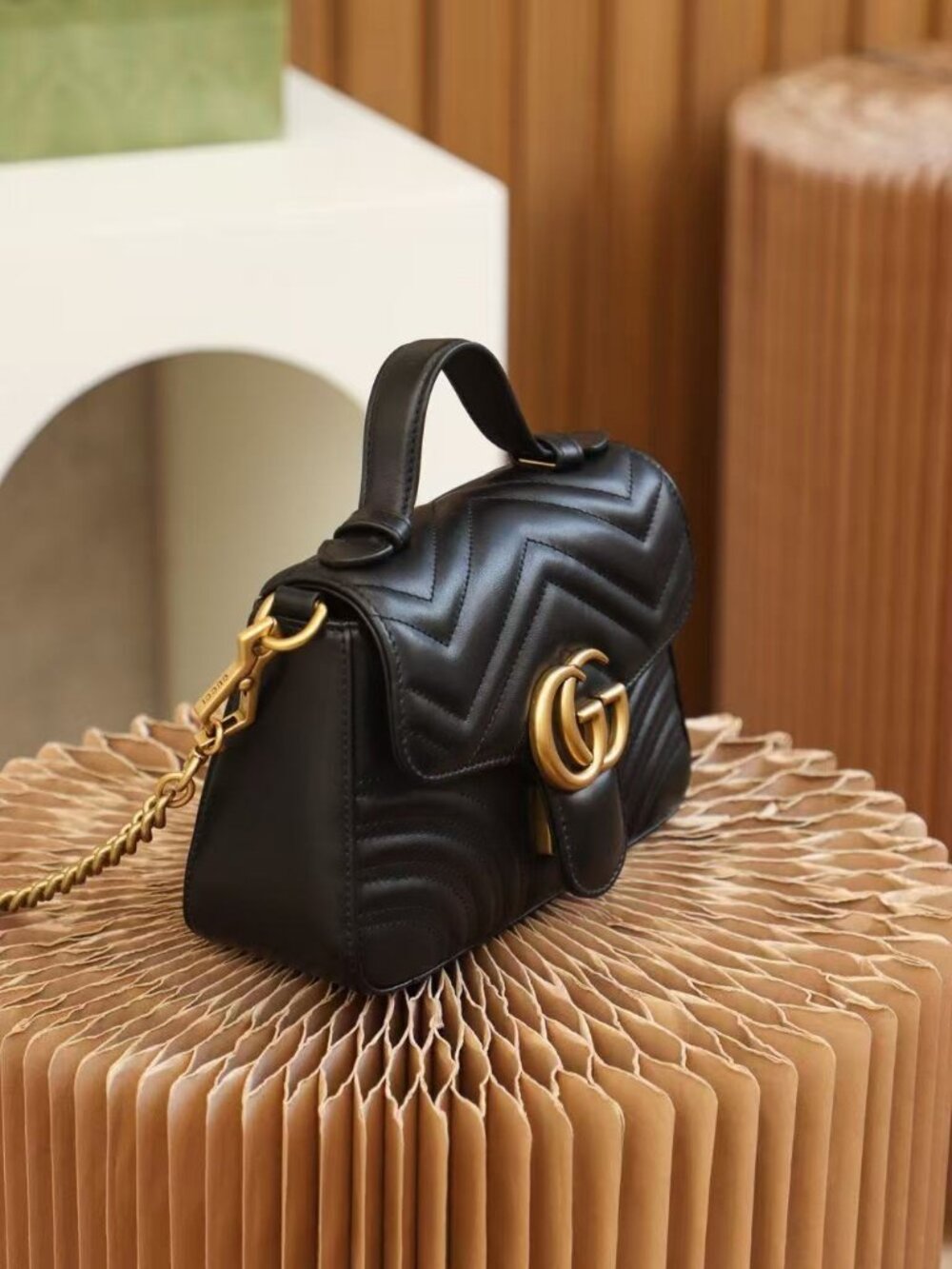 Authentic Gucci GG Marmont Mini Top Handle Bag Black Leather Quilted 547210 with - Picture 3 of 8